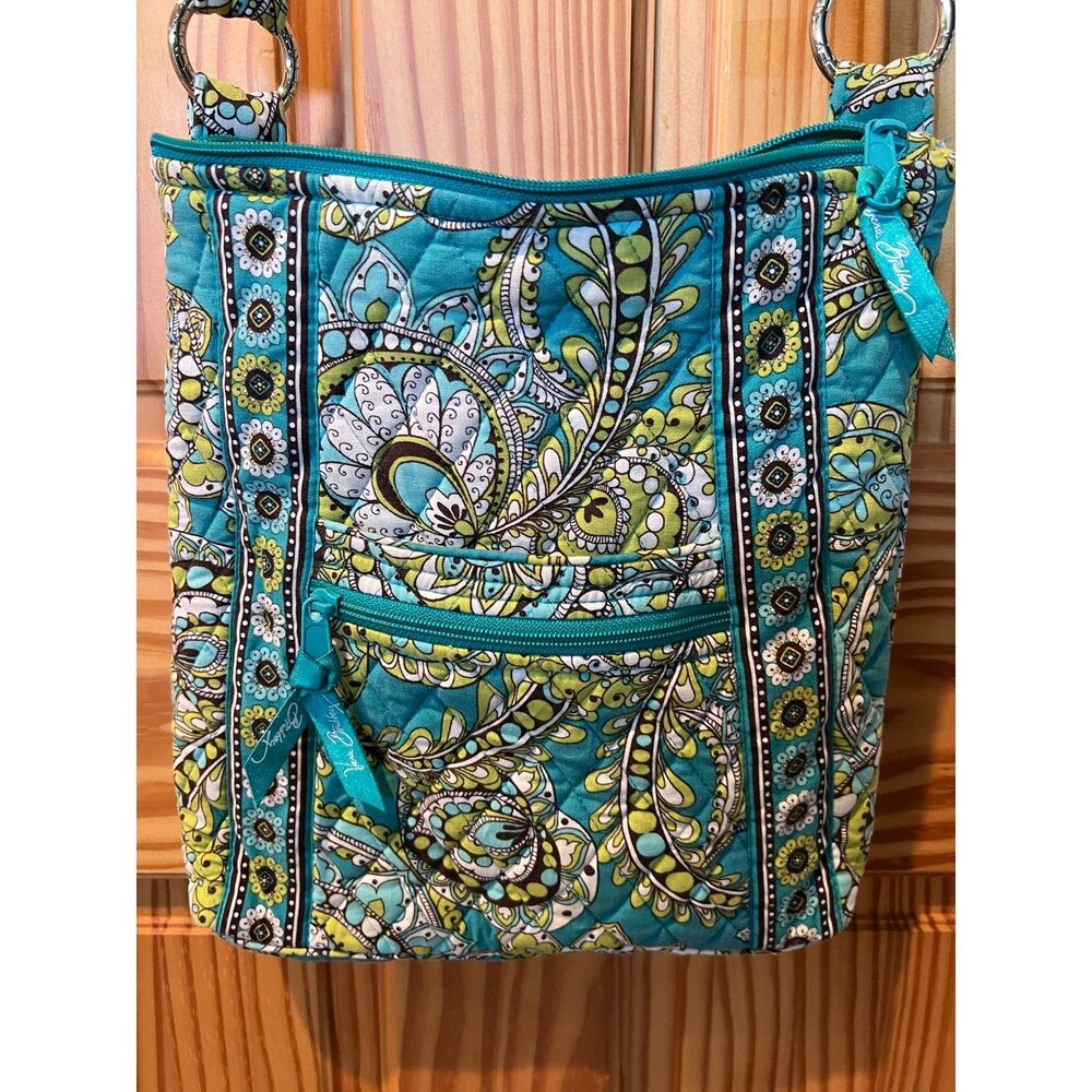 Retired Vera Bradley Hipster Crossbody – Teal/Green Floral Paisley Pattern